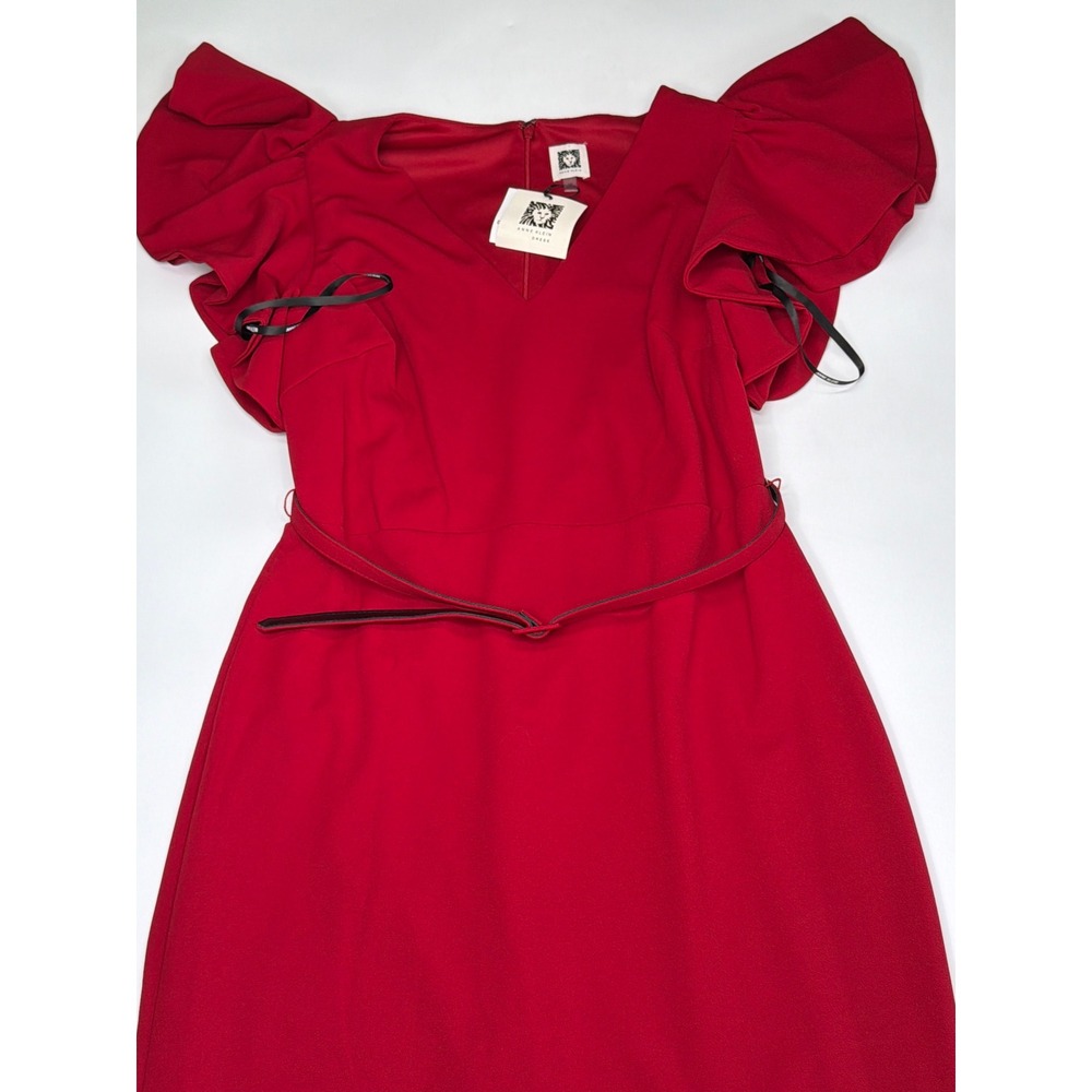 Anne Klein Titian Red‎ Ruffle Sleeve Belted Sheath Dress 11439126-4RK Womens 12